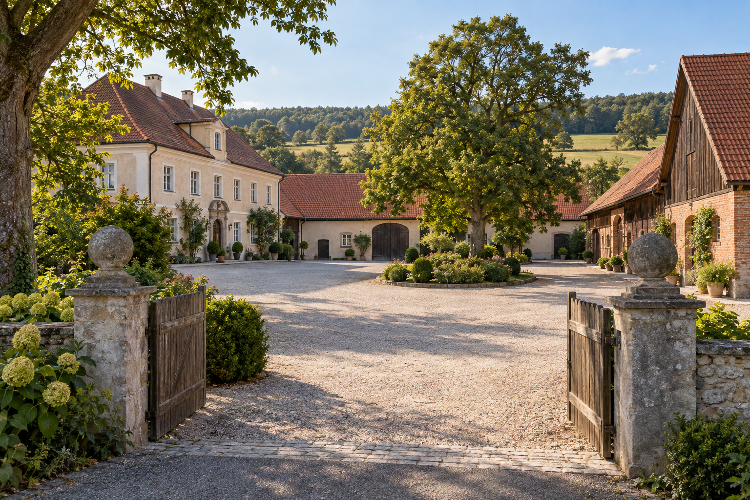 Historischer Gutshof in einer europäischen Landschaft